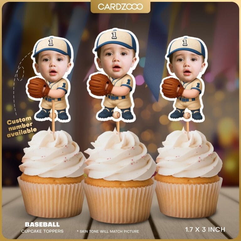 Kids Baseball Pitcher Custom Face Cupcake Toppers