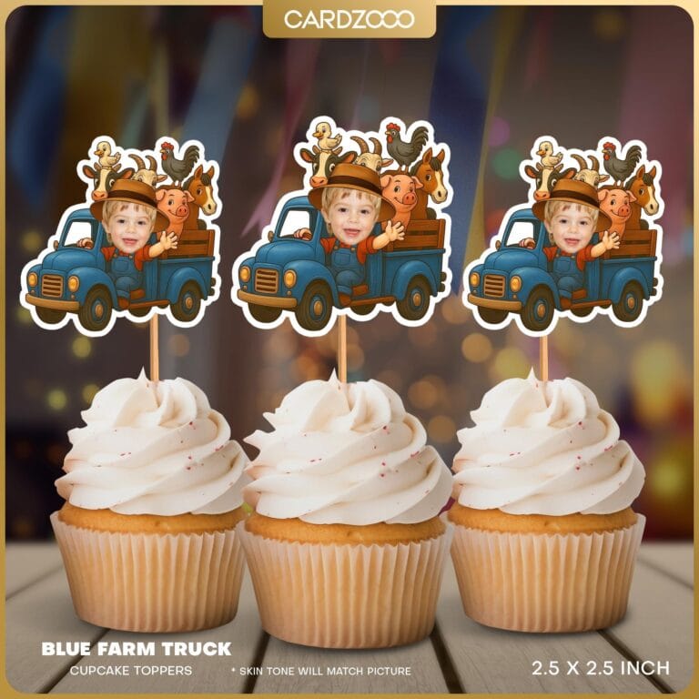 Blue Farm Truck Custom Face Cupcake Toppers
