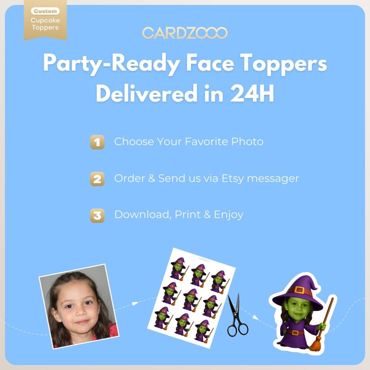 Green Witch Custom Face Cupcake Toppers - Image 3
