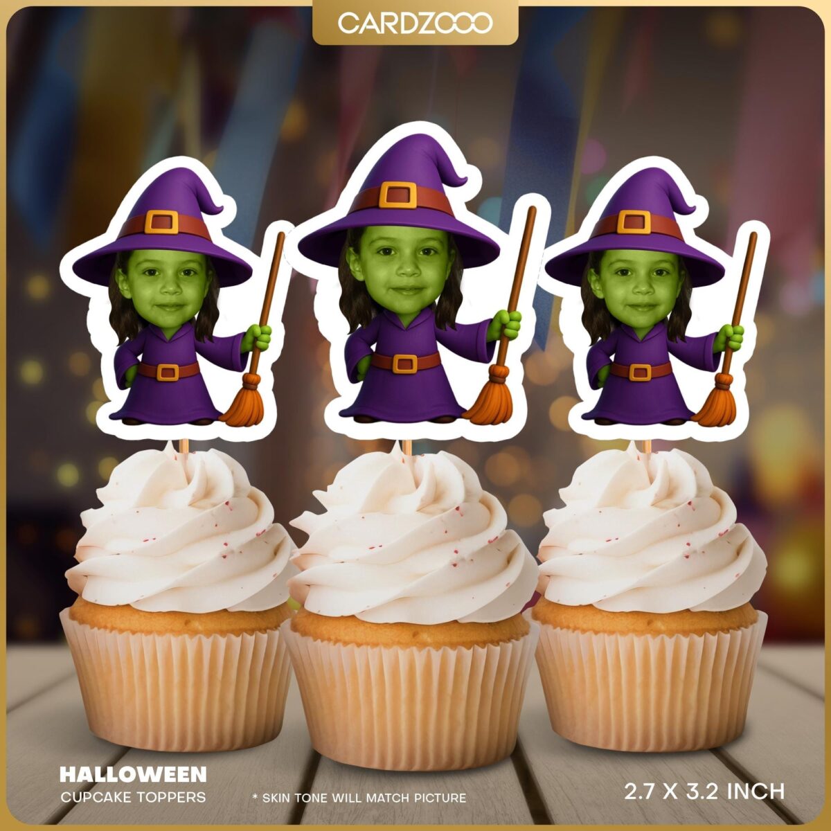 Green Witch Custom Face Cupcake Toppers