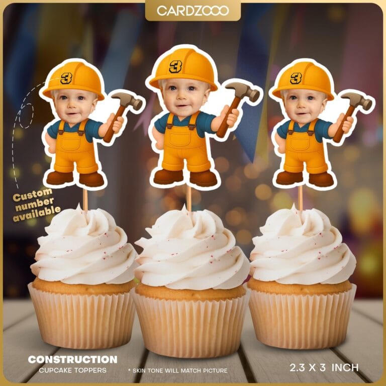 Custom Face Construction Cupcake Toppers