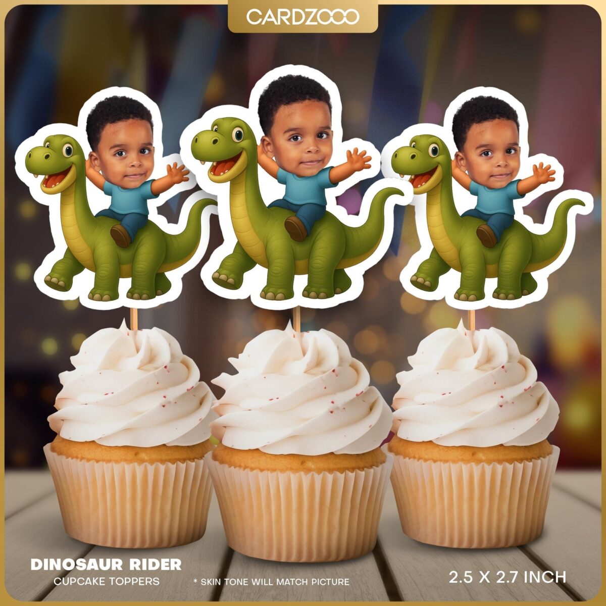 Custom Face Dinosaur Rider Cupcake Toppers