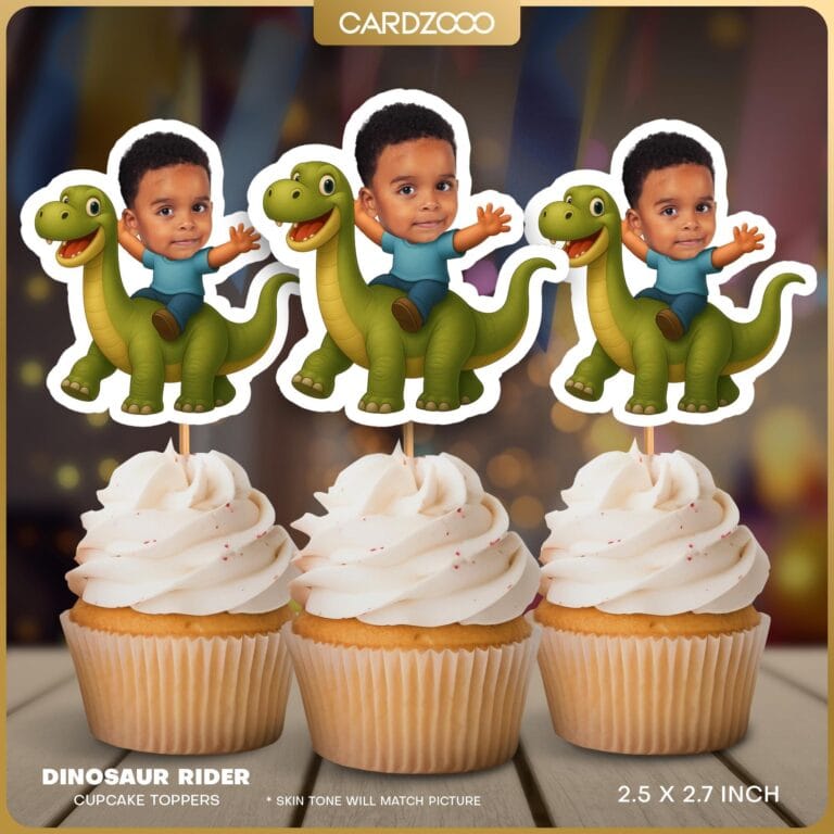Custom Face Dinosaur Rider Cupcake Toppers