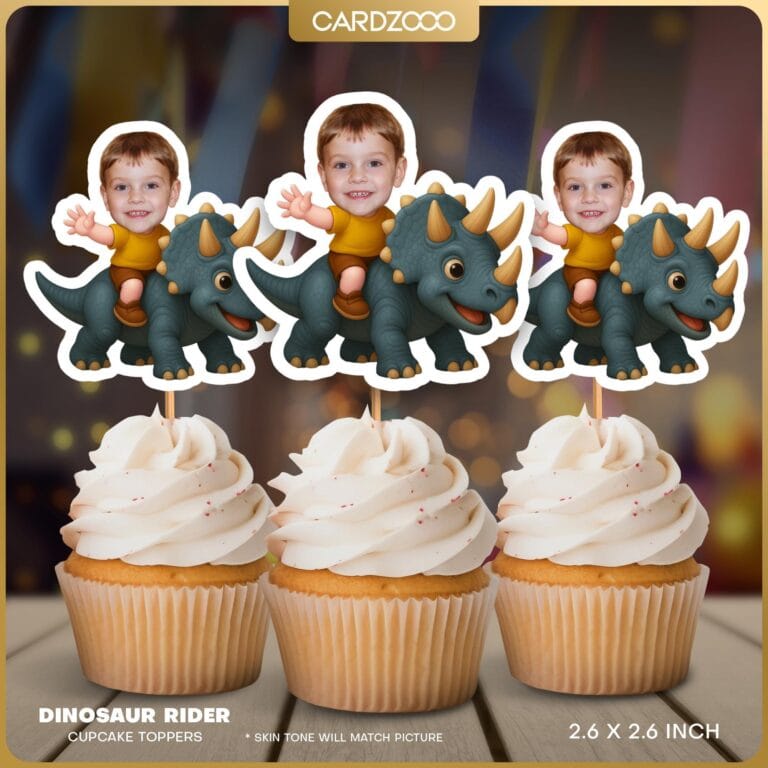Dinosaur Rider Custom Face Cupcake Toppers