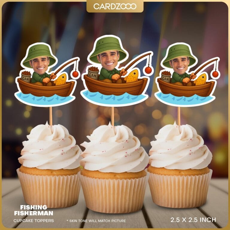 Custom Face Fishing Fisherman Cupcake Toppers