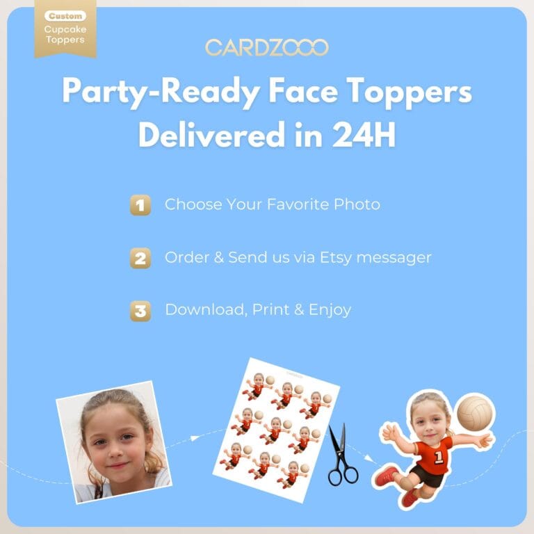 Custom Face Volleyball Cupcake Toppers - Image 3