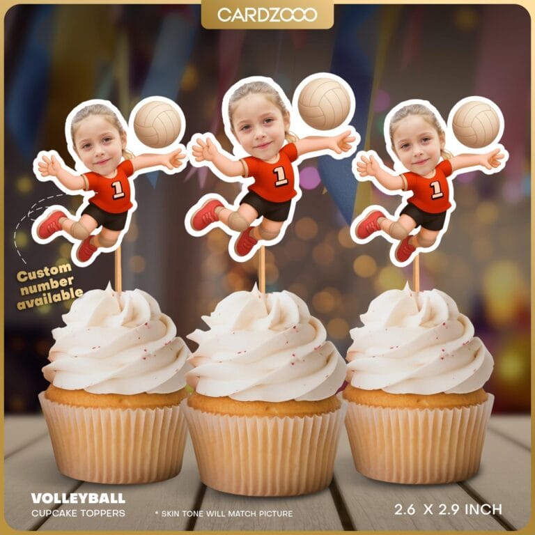 Custom Face Volleyball Cupcake Toppers