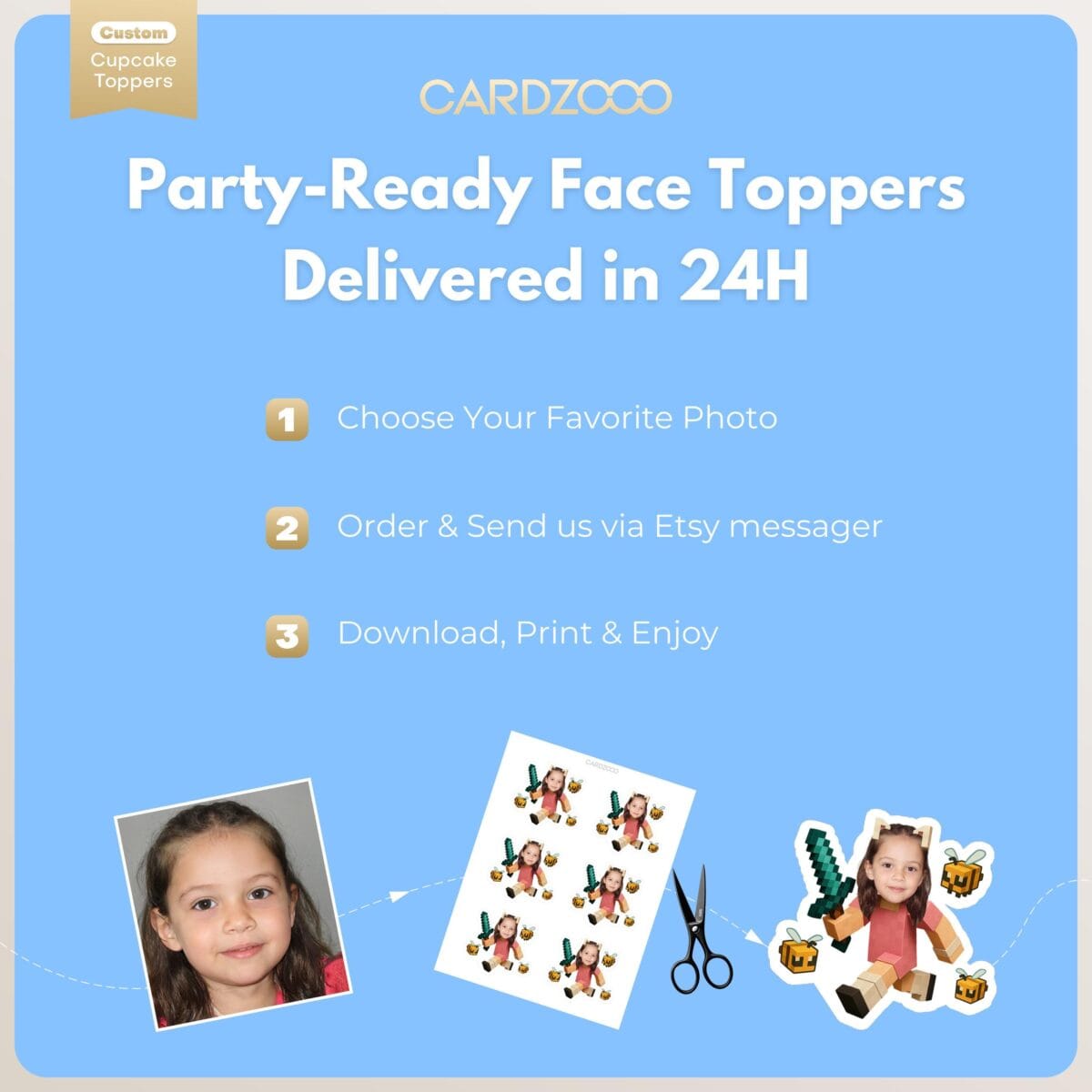 Diamond Sword Girl Custom Face Cupcake Toppers - Image 3