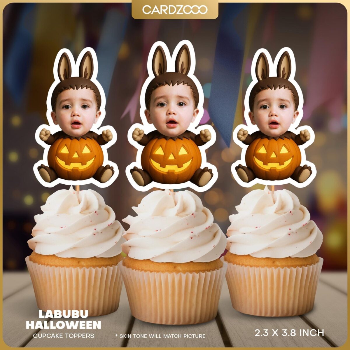 Labubu Halloween Custom Face Cupcake Toppers