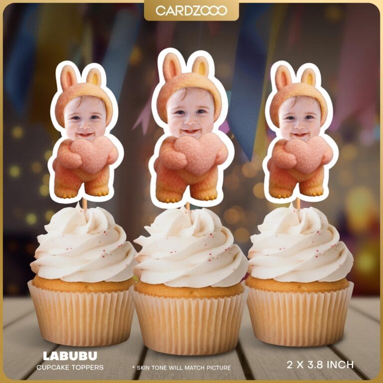 Red Love Heart Labubu Custom Cupcake Toppers