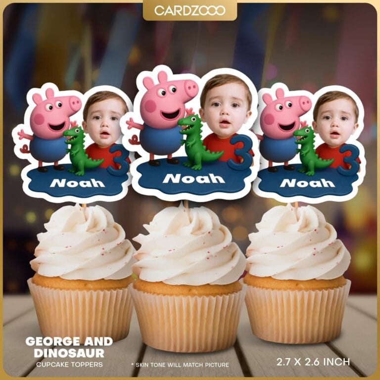 George and Dinosaur Custom Face Cupcake Toppers