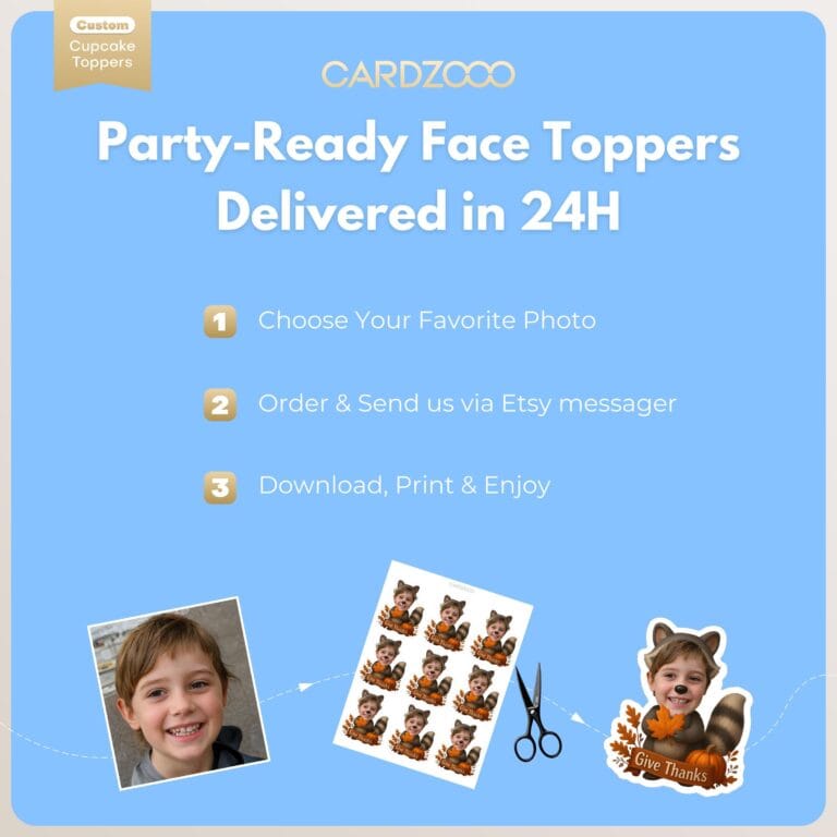 Thanksgiving Raccoon Custom Face Cupcake Toppers - Image 3