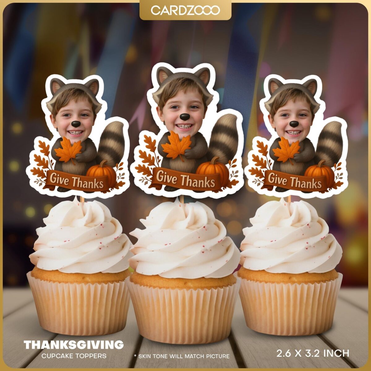 Thanksgiving Raccoon Custom Face Cupcake Toppers