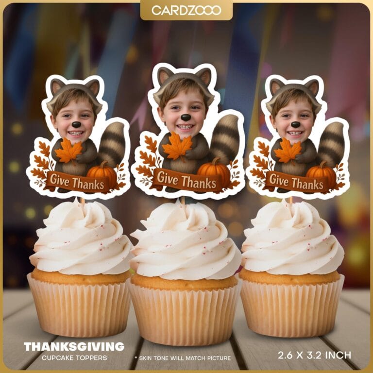 Thanksgiving Raccoon Custom Face Cupcake Toppers