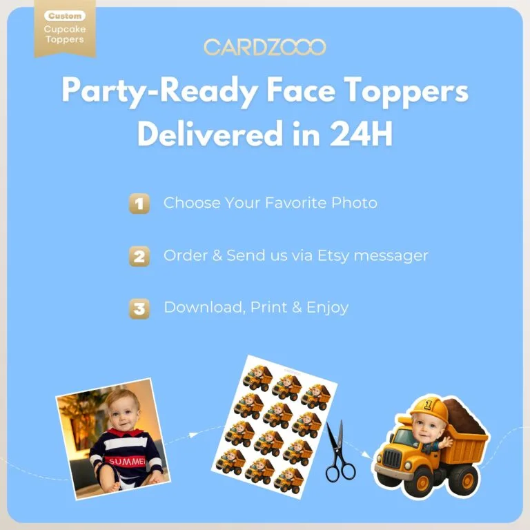 Construction Dump Truck Custom Face Cupcake Toppers - Image 3
