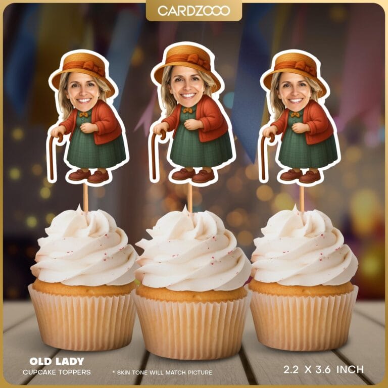 Old Lady Personalized Face Cupcake Toppers