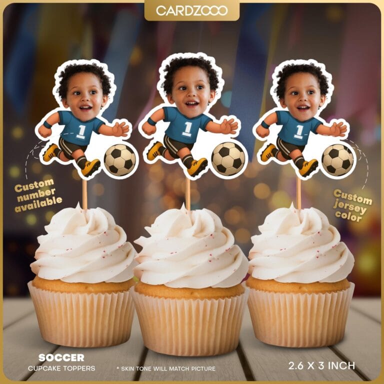 Blue Jersey Soccer Custom Face Cupcake Toppers