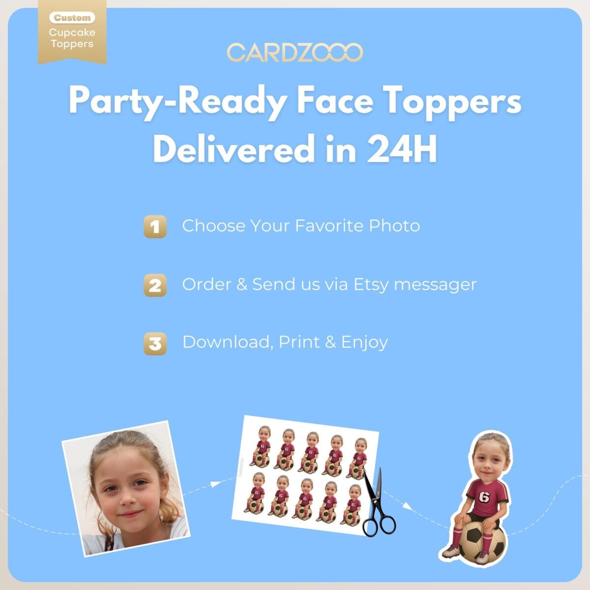Custom Face Soccer Cupcake Toppers - Image 3