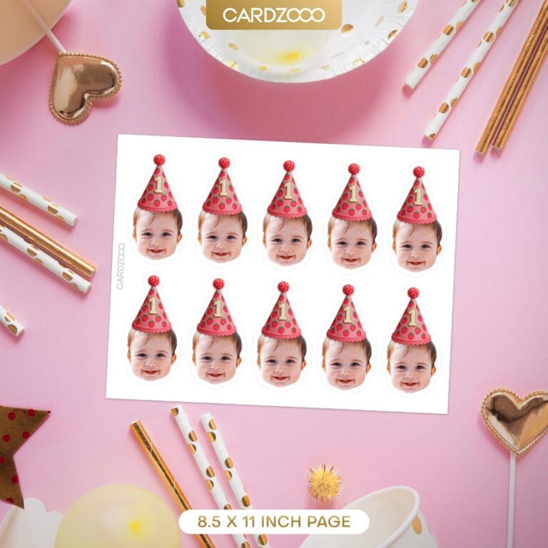Strawberry Birthday Custom Face Cupcake Toppers - Image 2