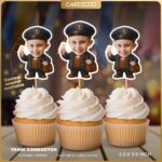 Custom Face Train Conductor Cupcake Toppers