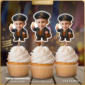 Custom Face Train Conductor Cupcake Toppers