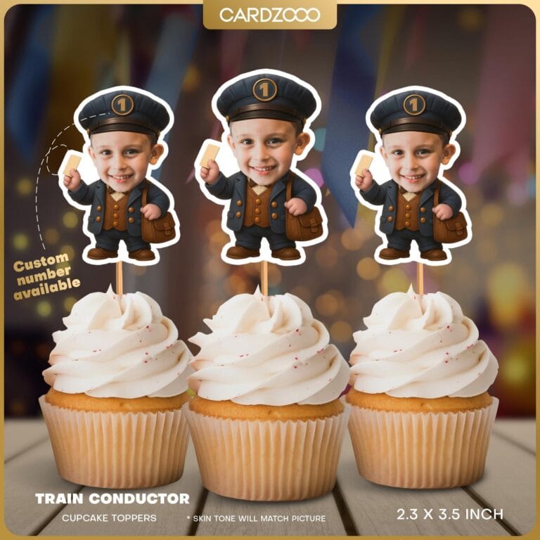 Custom Face Train Conductor Cupcake Toppers