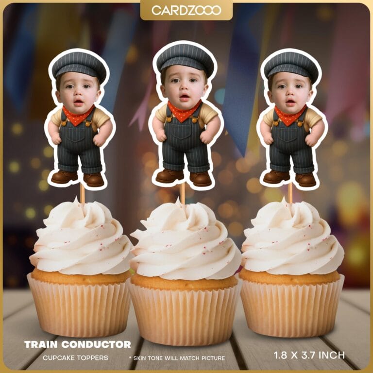 Train Conductor Custom Face Cupcake Toppers