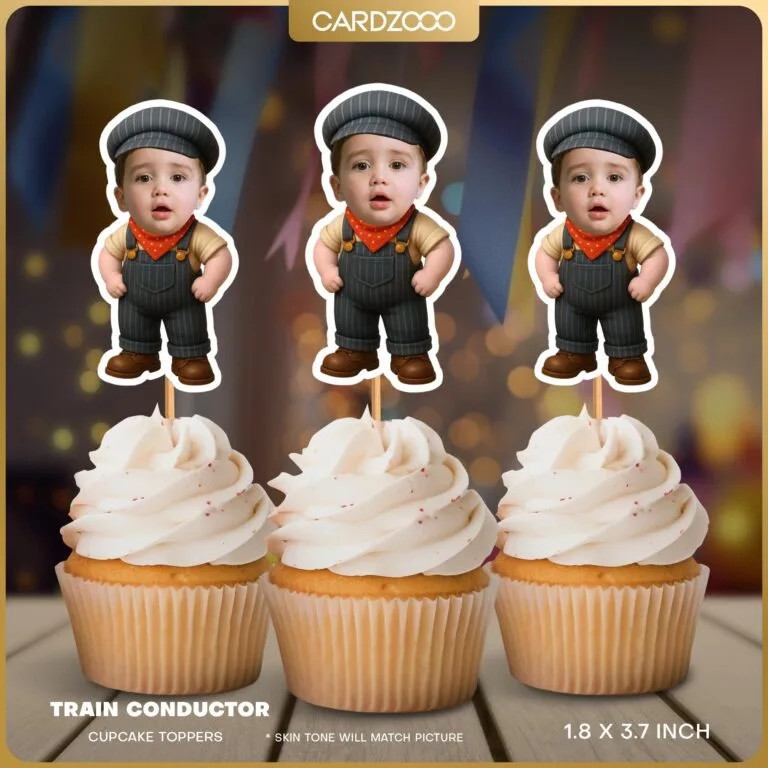 Train Conductor Custom Face Cupcake Toppers