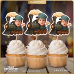 Steam Train Conductor Custom Face Cupcake Toppers