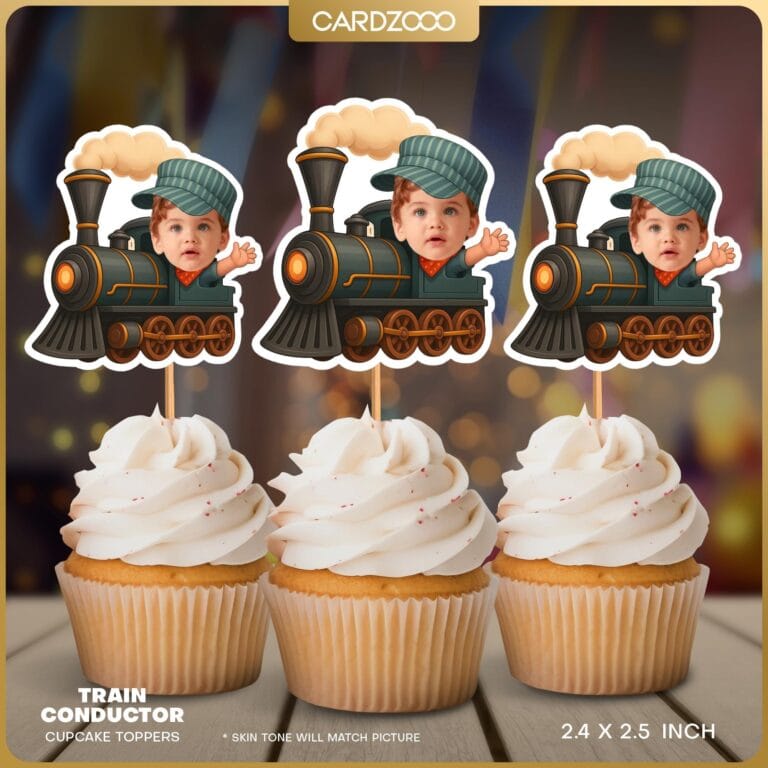 Steam Train Conductor Custom Face Cupcake Toppers