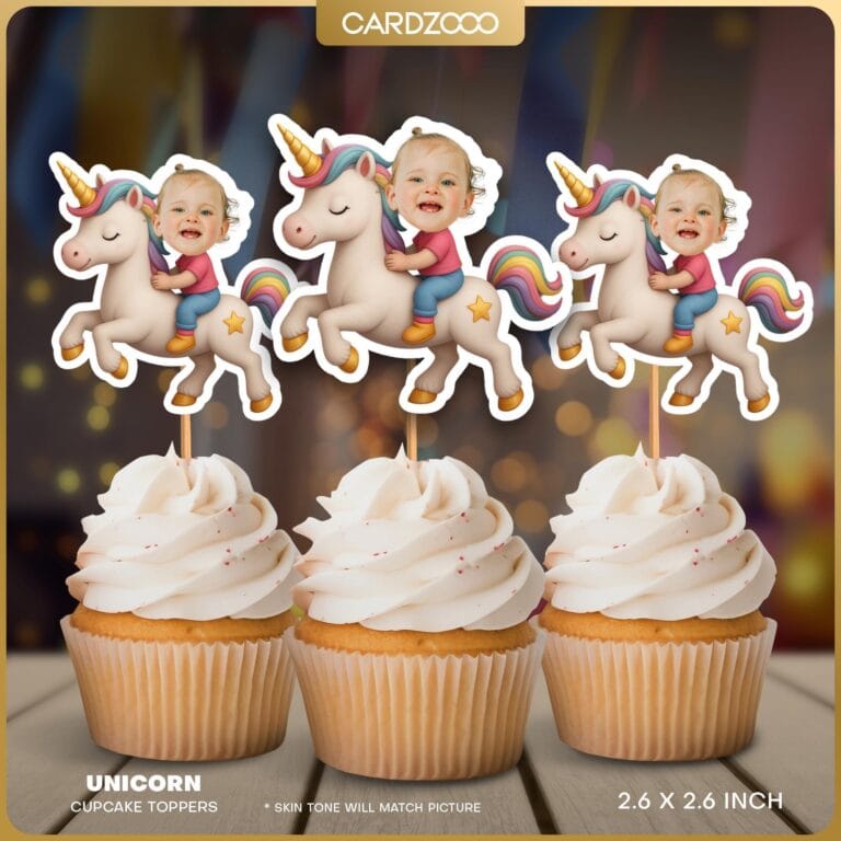 Unicorn Custom Face Cupcake Toppers