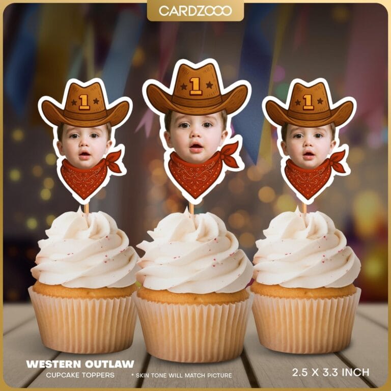 Western Outlaw Cowboy Rodeo Custom Face Cupcake Toppers