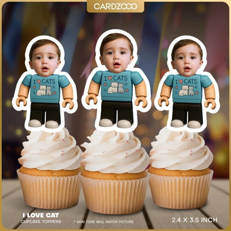 I Love Cats Brick Custom Face Cupcake Toppers