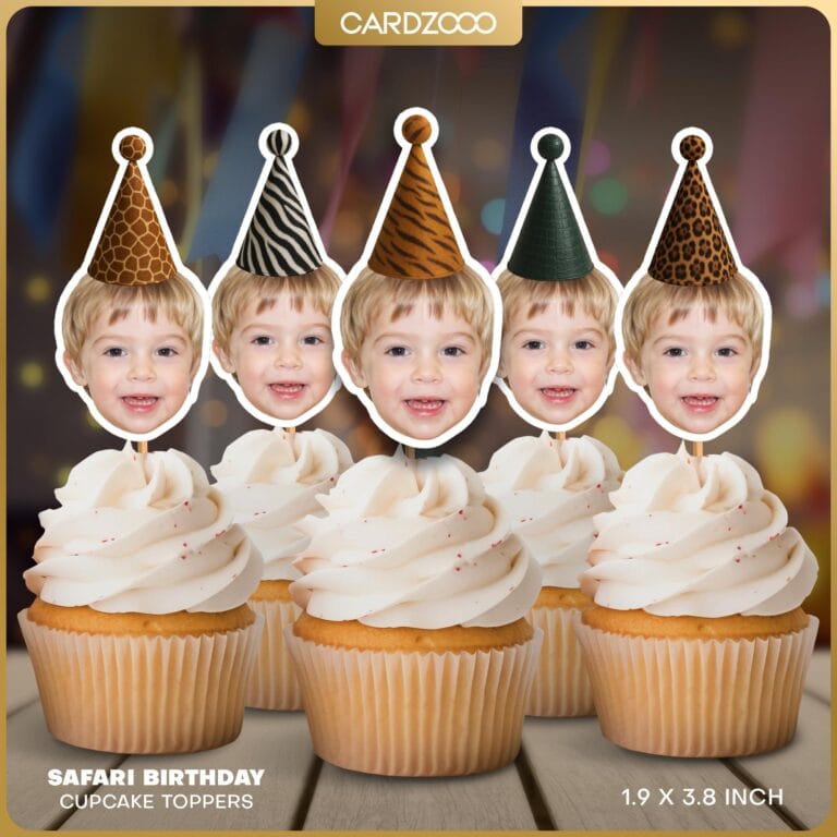 Safari Party Hat Custom Face Cupcake Toppers
