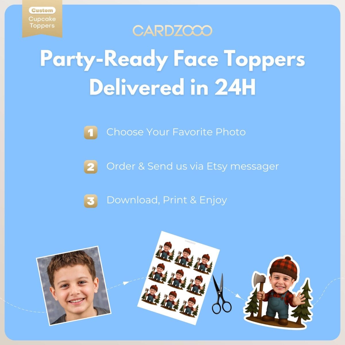 Lumberjack Custom Face Cupcake Toppers - Image 3