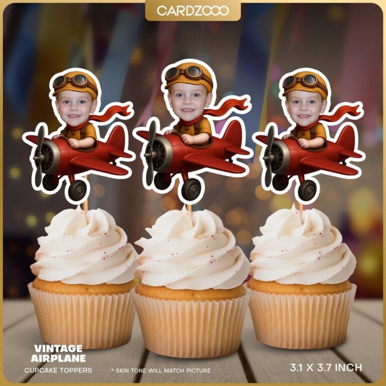 Vintage Airplane Custom Face Cupcake Toppers