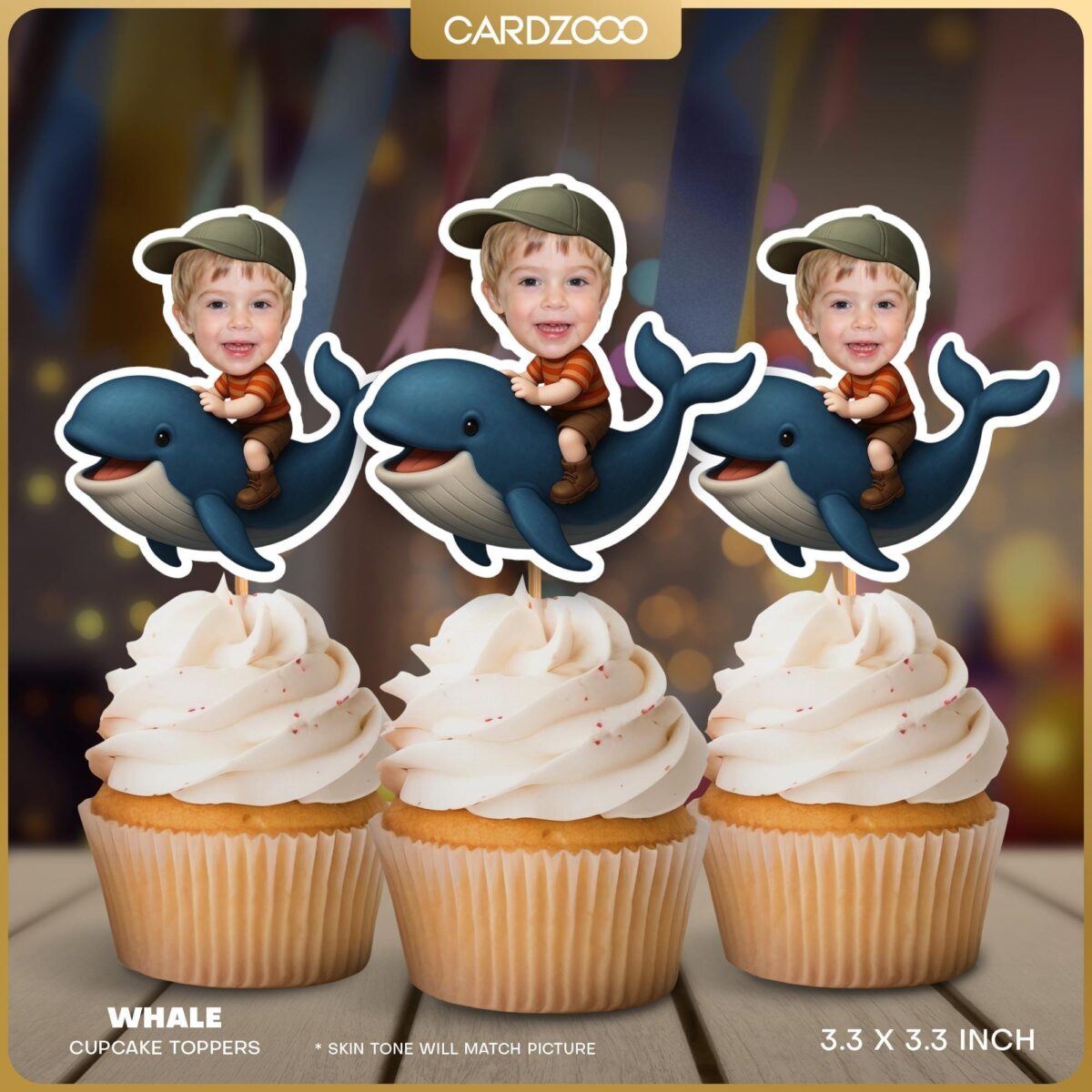 Whale Custom Face Cupcake Toppers