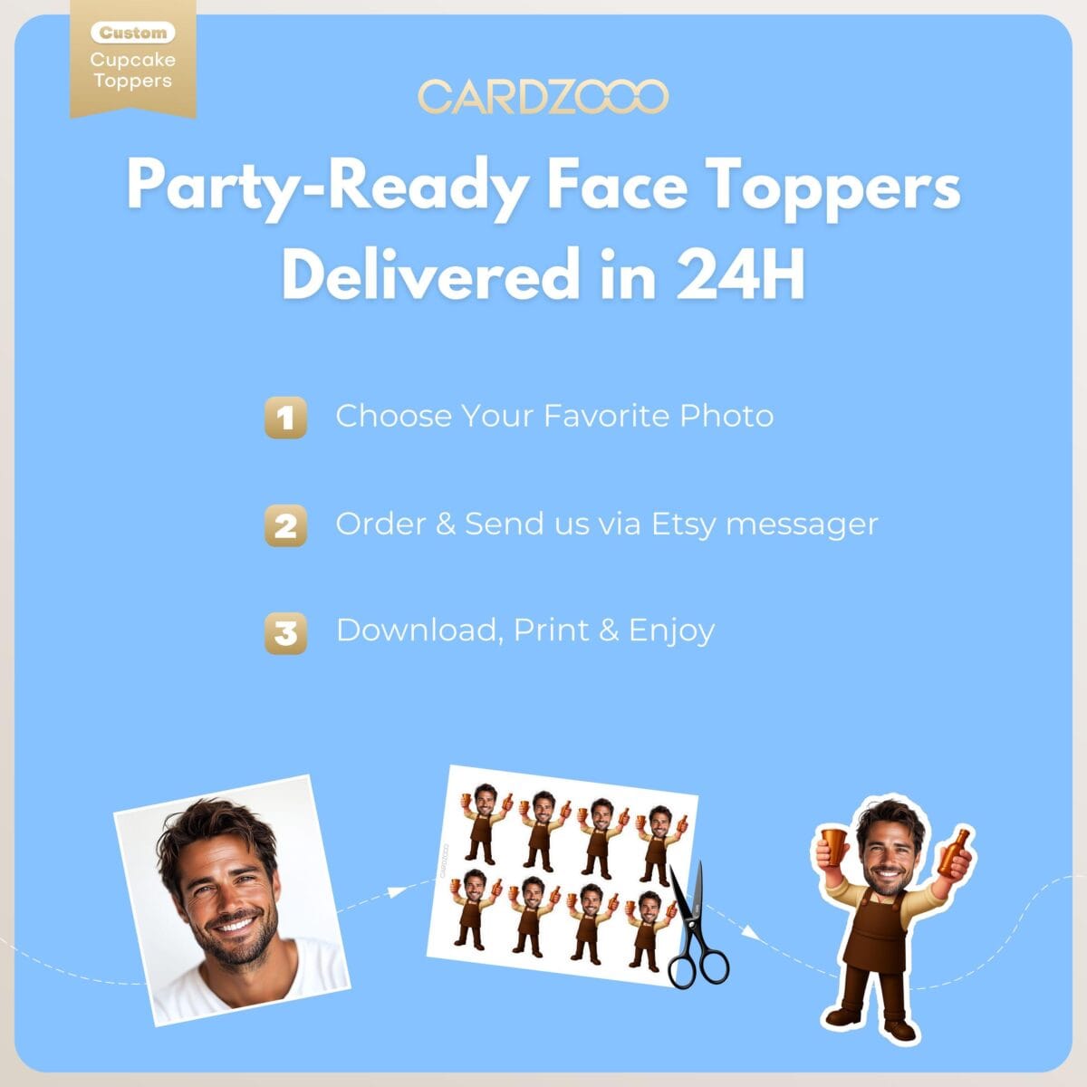 Bartender Custom Face Cupcake Toppers - Image 3