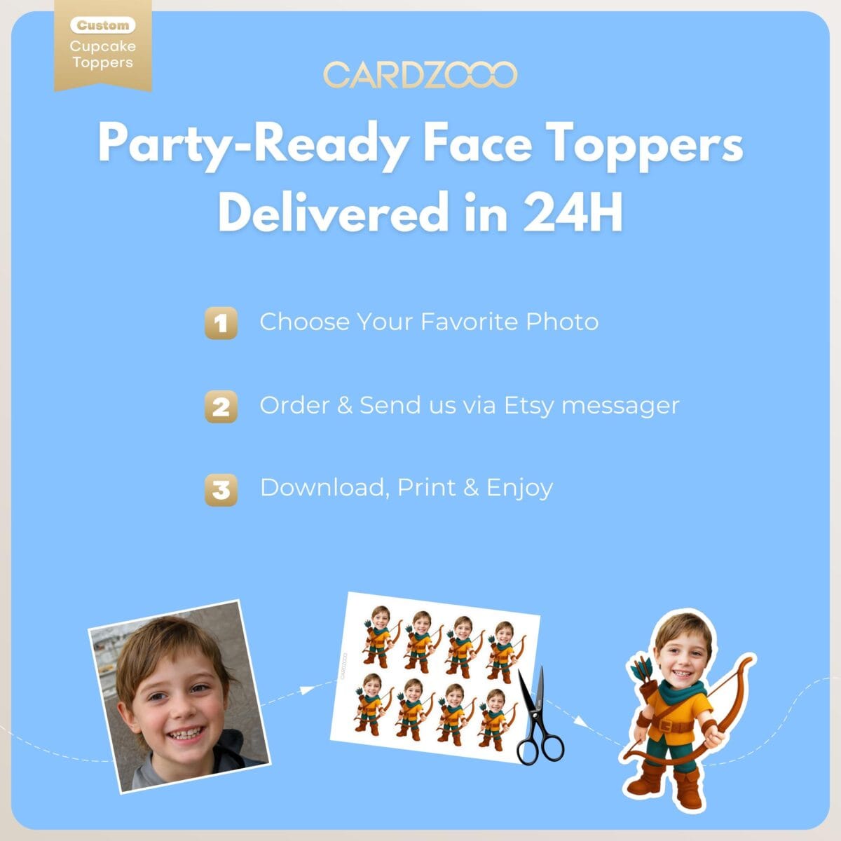 Hunter with Bow Custom Face Cupcake Toppers - Image 3