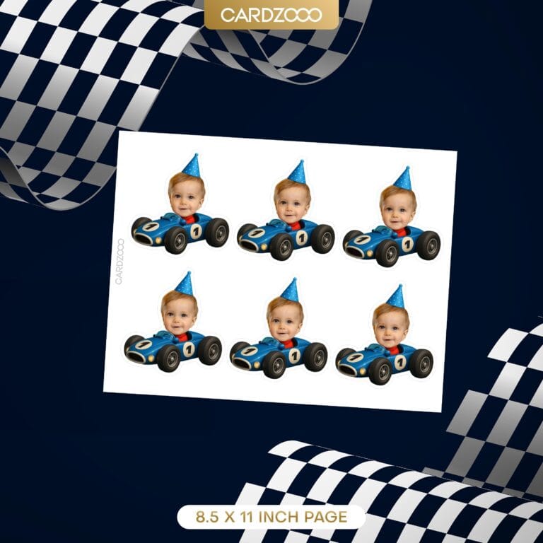 Race Car Rally Custom Face Cupcake Toppers - Image 2
