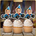 Race Car Rally Custom Face Cupcake Toppers