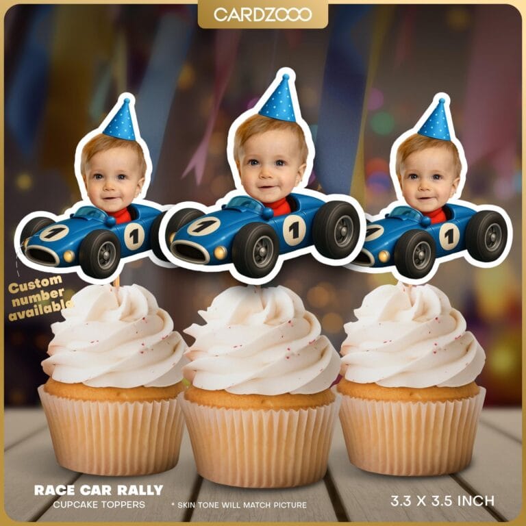 Race Car Rally Custom Face Cupcake Toppers