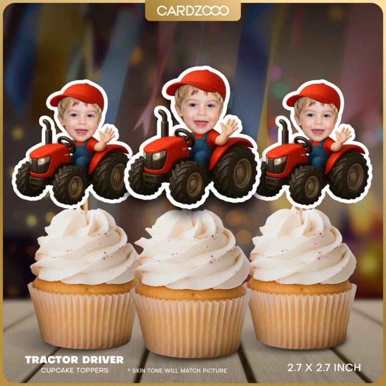 Tractor Driver Custom Face Cupcake Toppers