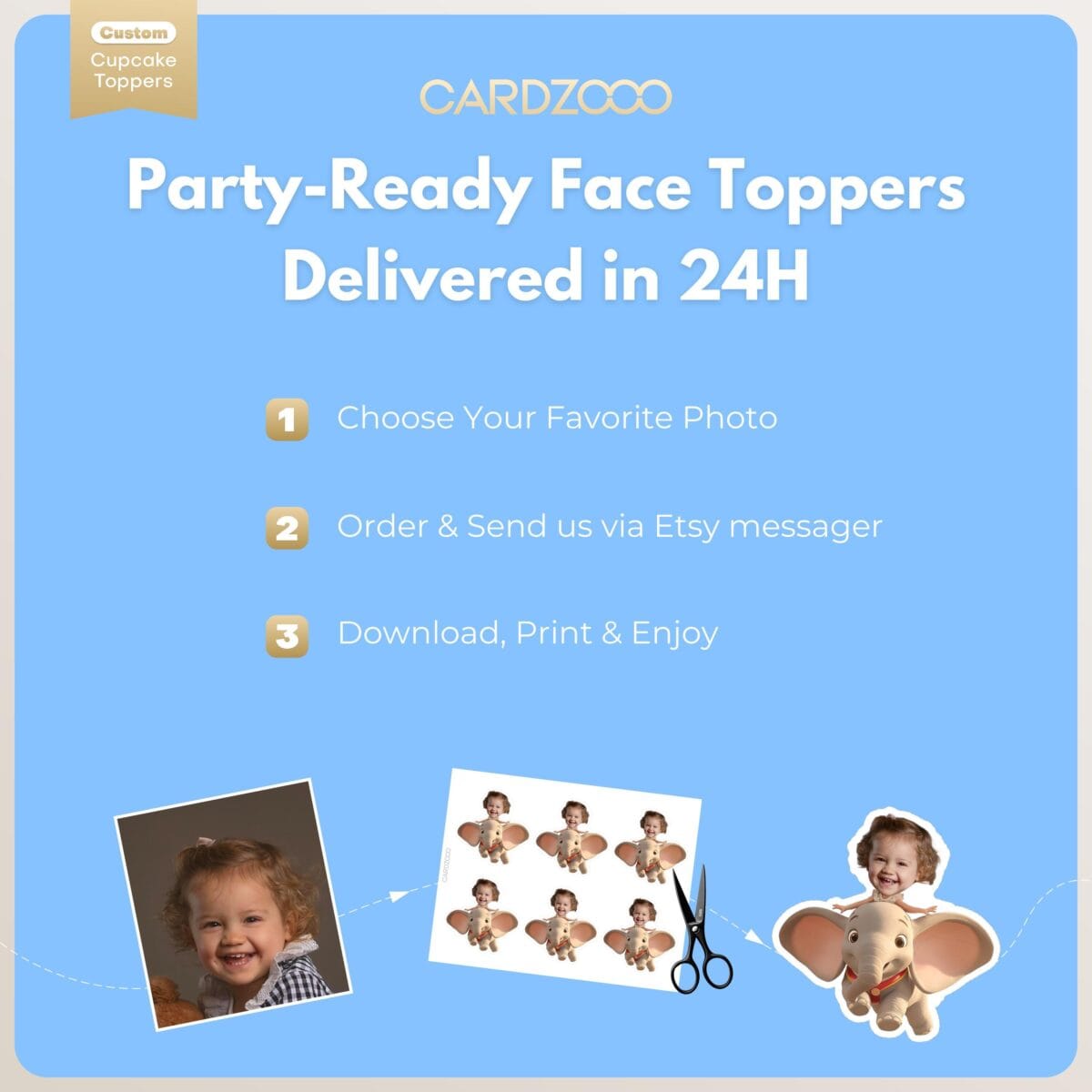 Dumbo Circus Custom Face Cupcake Toppers - Image 3