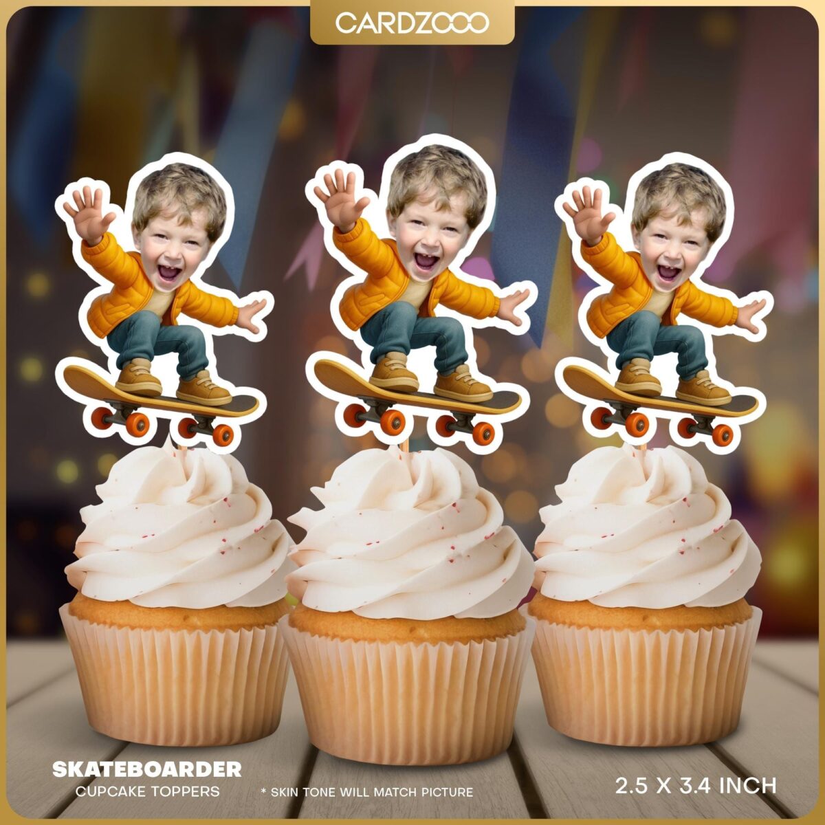 Skateboarder Custom Face Cupcake Toppers