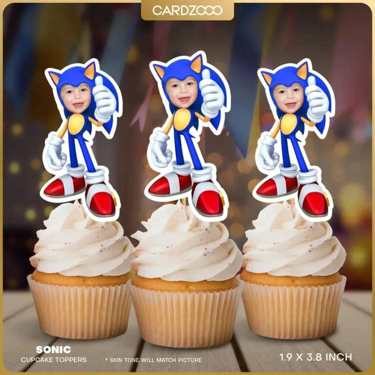 Sonic The Hedgehog Personalized Face Cupcake Toppers