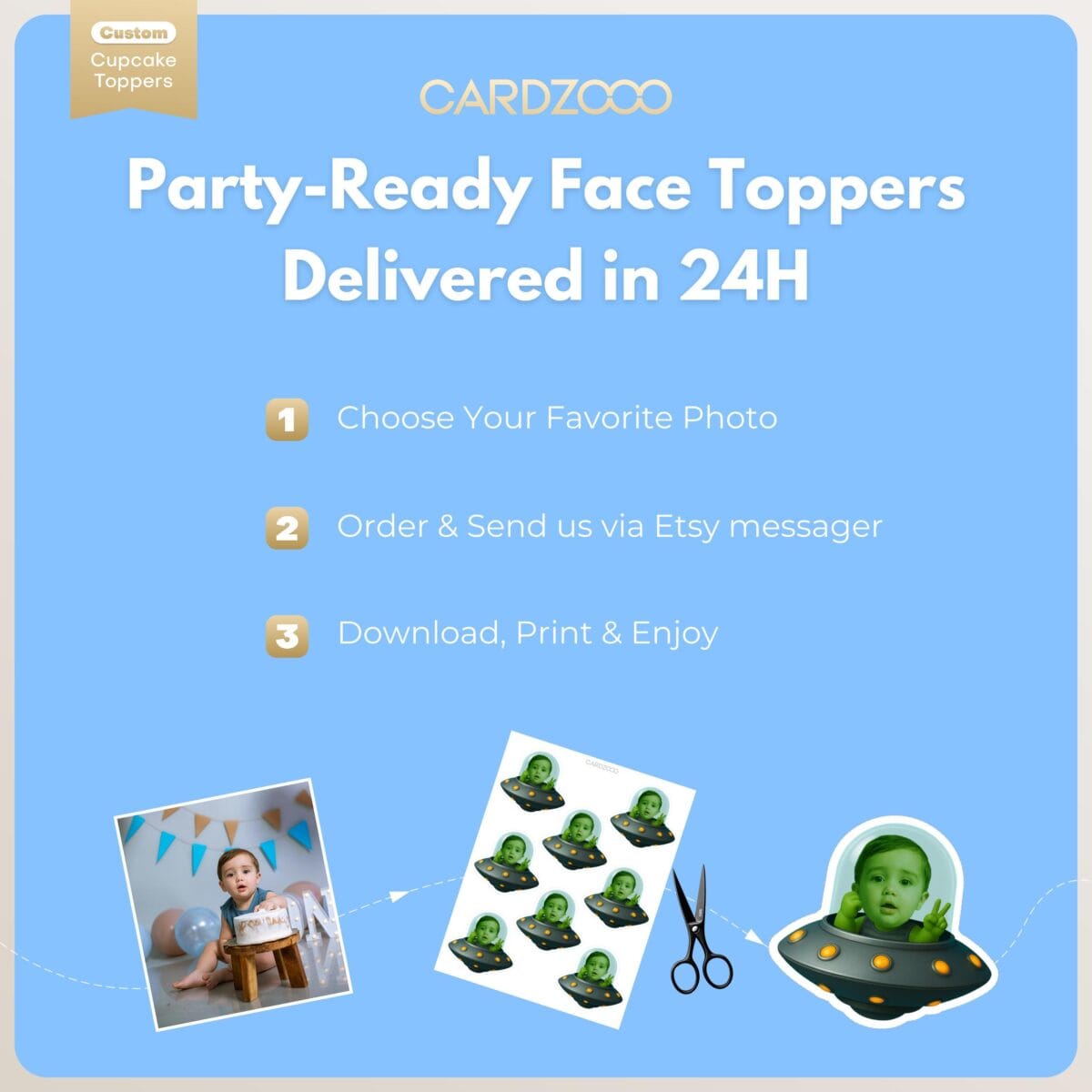 UFO Martian Custom Face Cupcake Toppers - Image 3