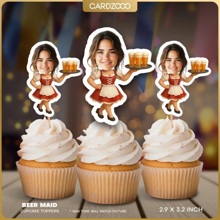 Bavarian Beer Maid Custom Face Cupcake Toppers