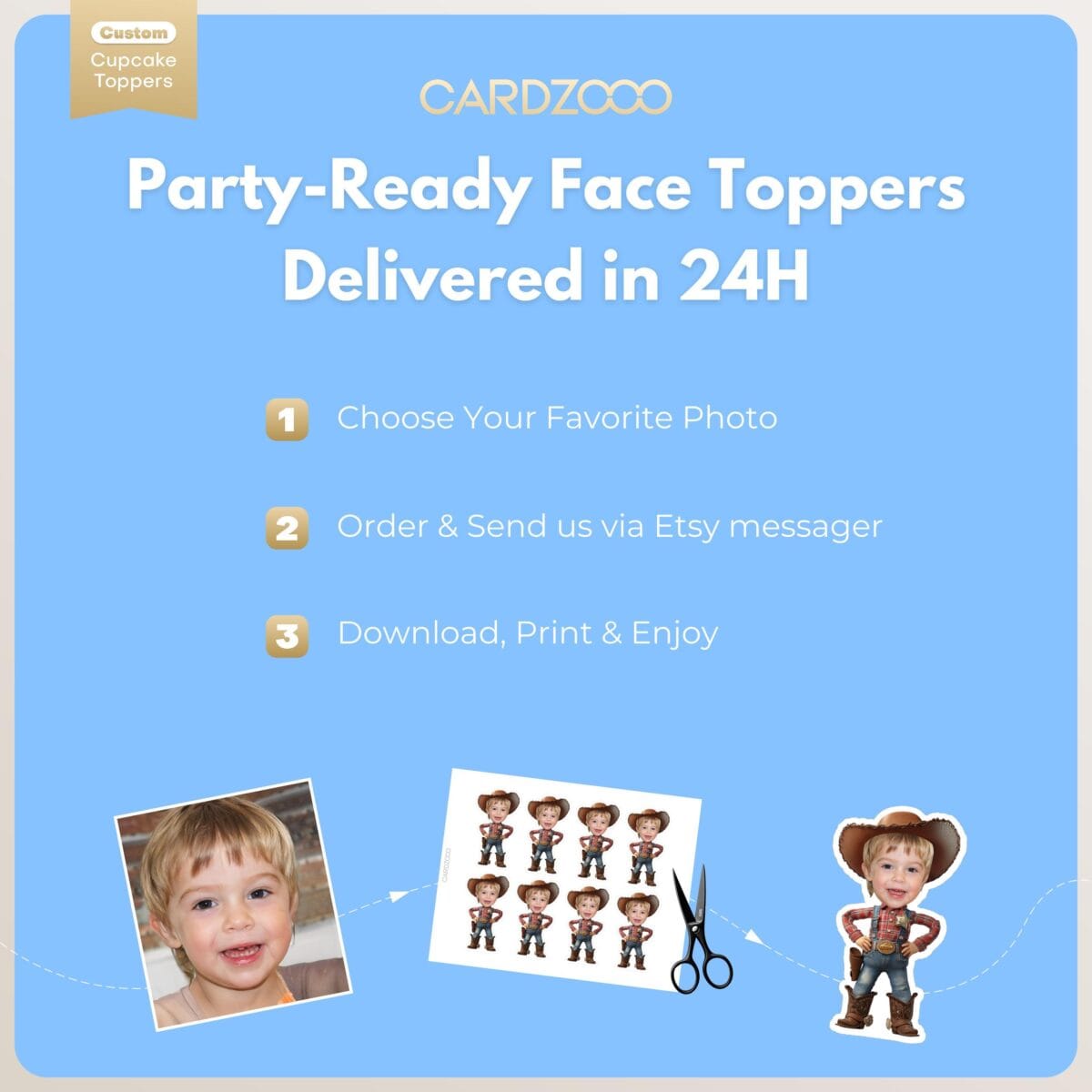 Cowboy Custom Face Cupcake Toppers - Image 3