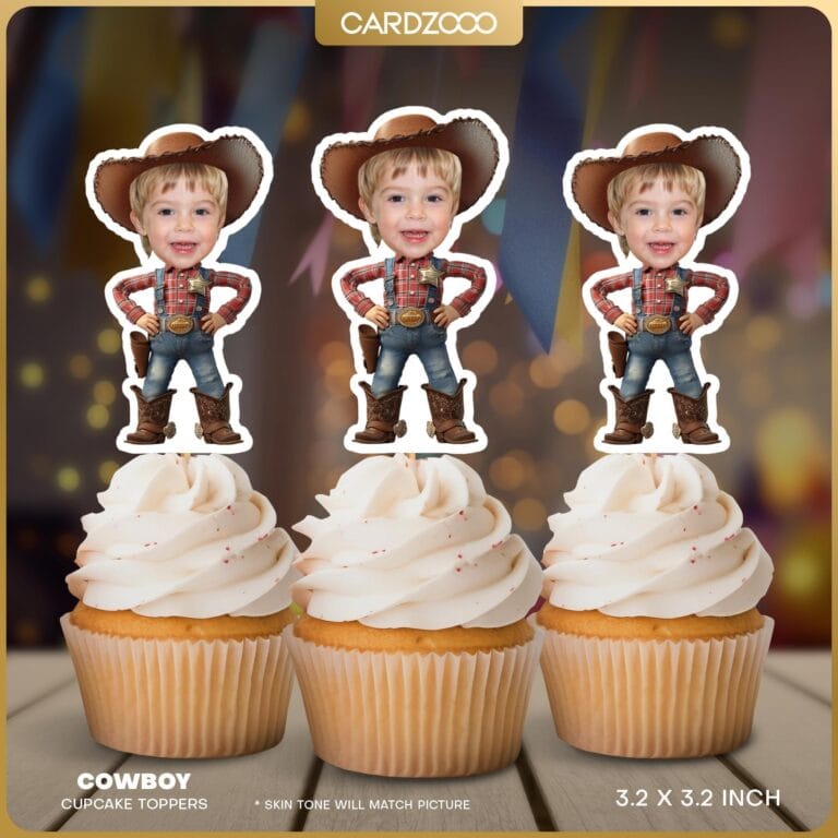 Cowboy Custom Face Cupcake Toppers